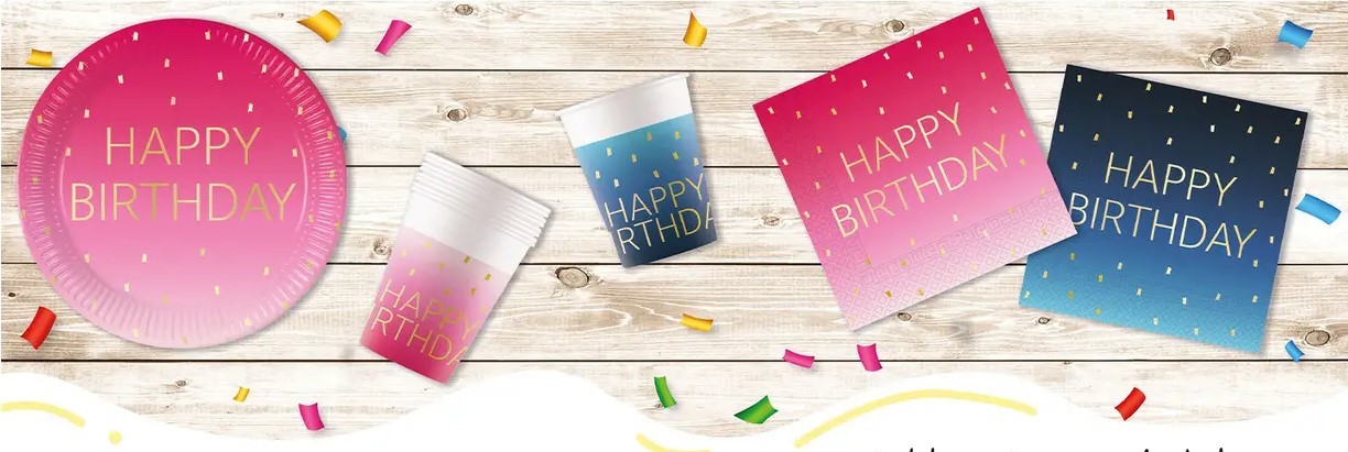 Розов Елегант Happy Birthday - чинийки 23см