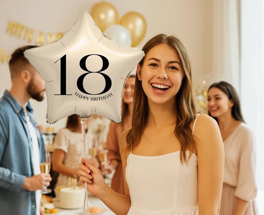 Фолиев балон - Звезда Цифра 18 - сатен крем - 18''/45см