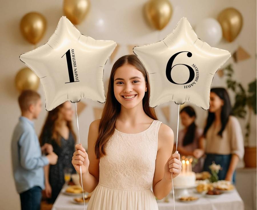 Фолиев балон - Звезда Цифра 6 - сатен крем - 18''/45см