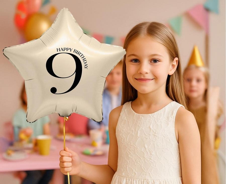 Фолиев балон - Звезда Цифра 9 - сатен крем - 18''/45см