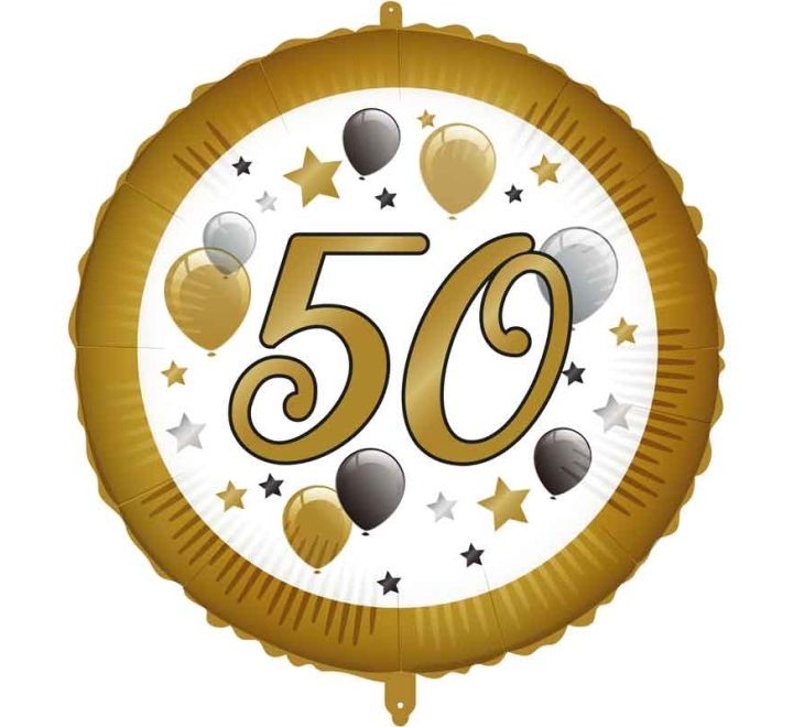 Фолиев балон - Кръг - злато и балони - "50" - 18''/45 см